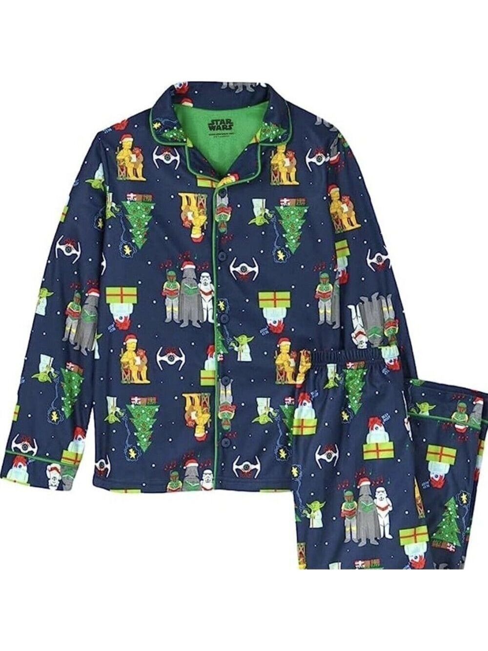 ✨Star Wars The Mandalorian Flannel Pajama Set Kids Large (12/14)  NWT
